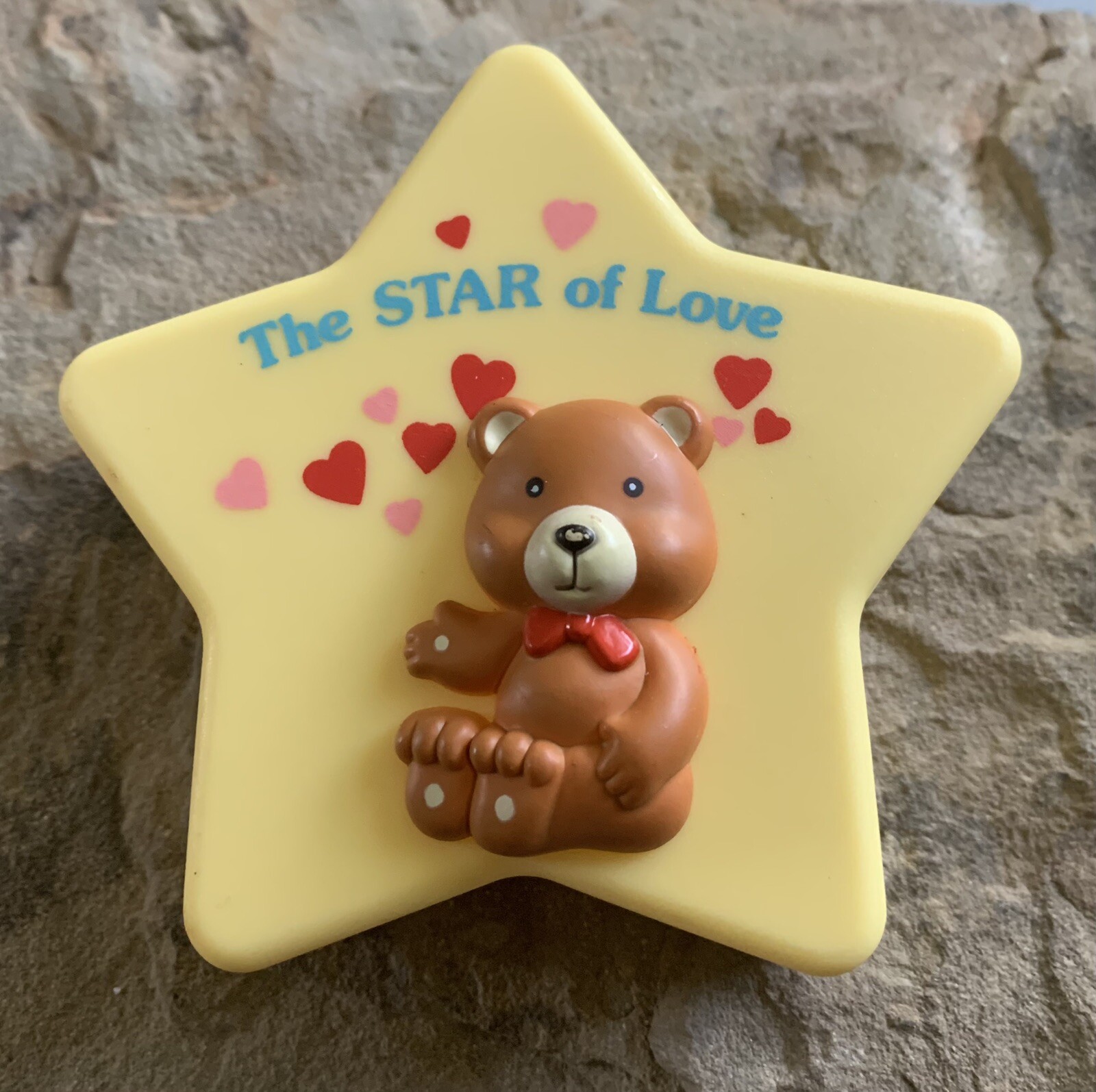 Vintage Star Box With Teddy Bear Design. Yellow. Ok Condition
