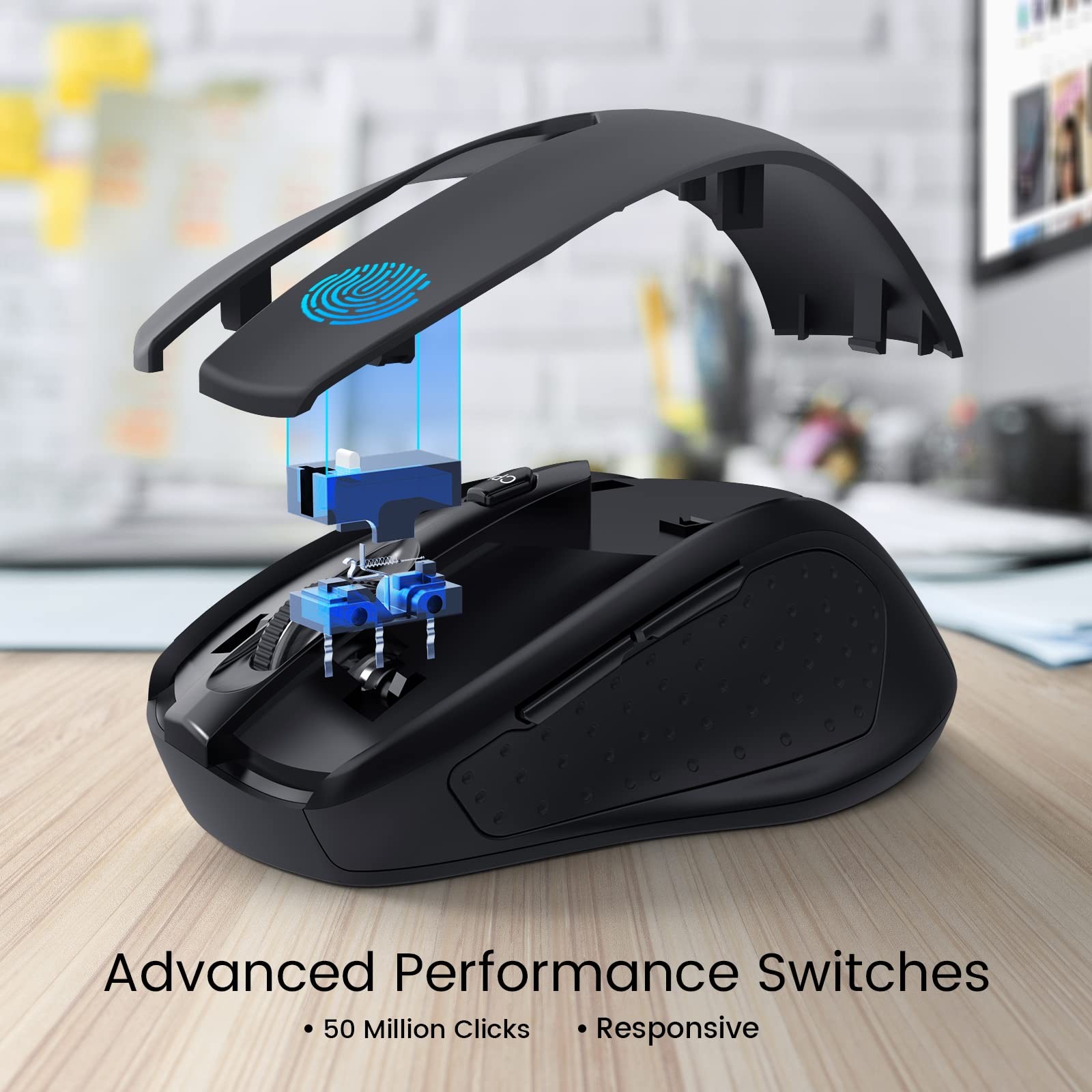 HOTWEEMS Wireless Mouse, D-09 Computer Mouse USB Cordless Mice 1 Pack, Black