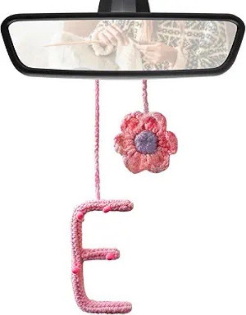 Initial Letter Pendant for Rearview Mirror, Cute Car Decor Cha Pattern Name: E