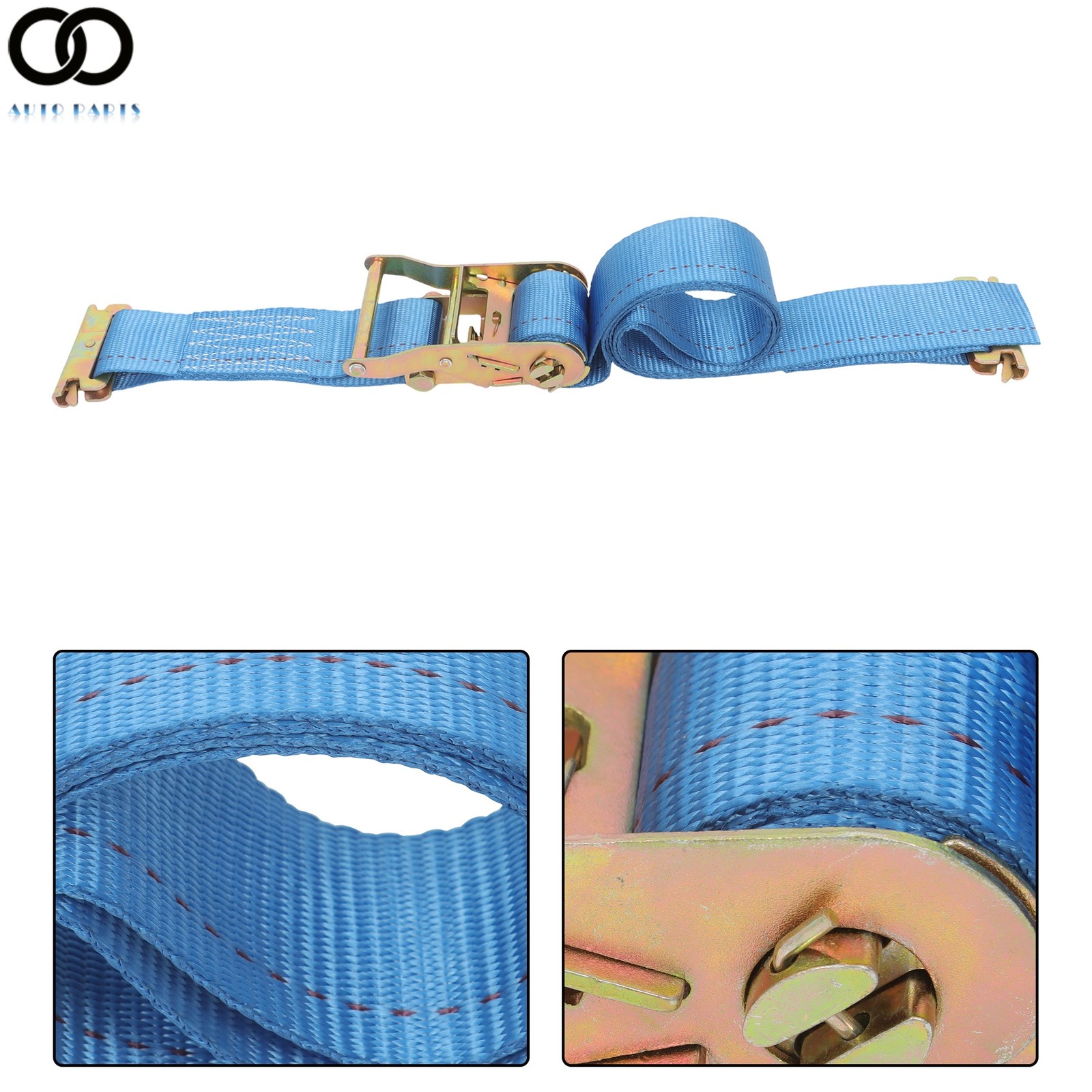 2 Pack Wheel Chock Tie Down Strap Kit For Trailer ATV UTV 8' Blue Ratchet Strap