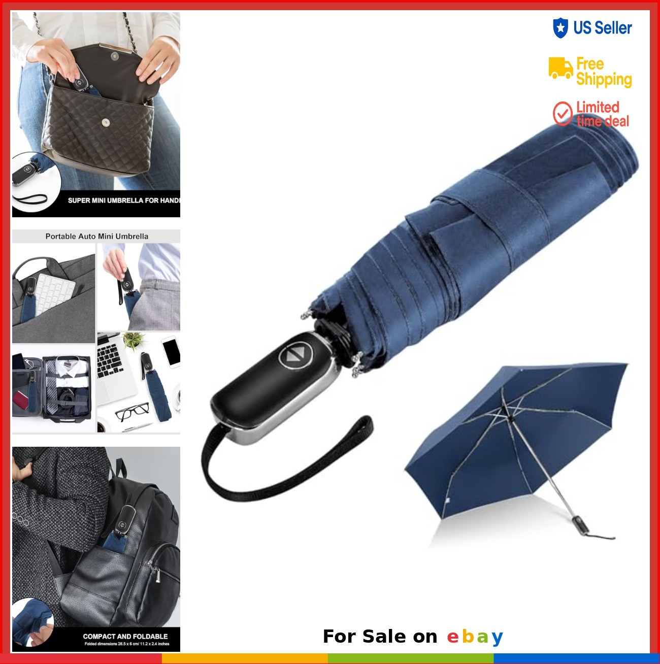 Folding Umbrella Compact Auto Open Close 42 Arc Lightweight Travel 10.6oz Flat