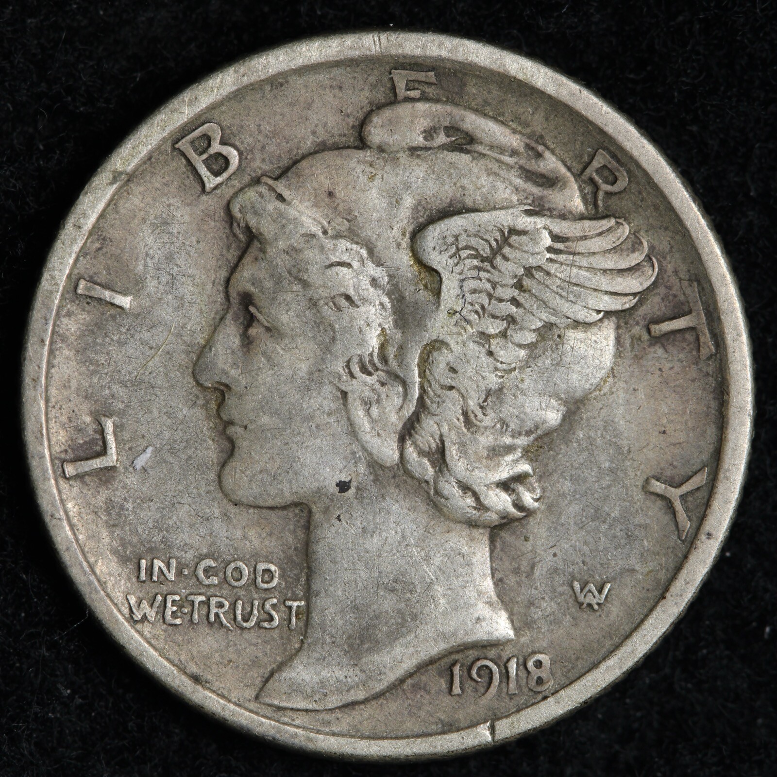 1918-D Mercury Silver Dime AU E194 WNB
