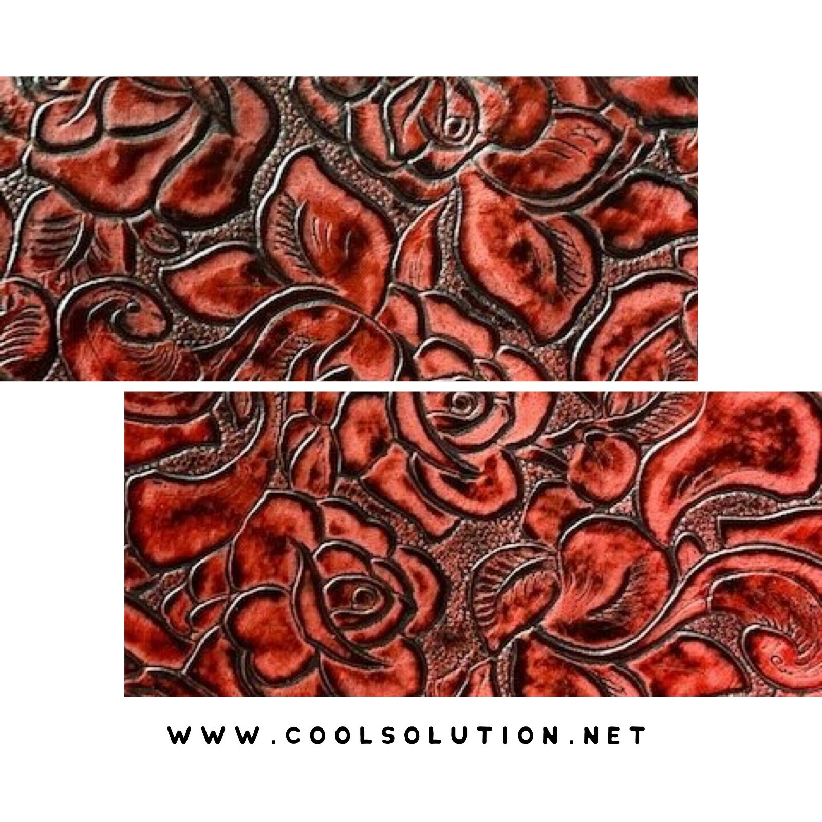 Embossed Leather Sheets Roses Pomegranate, Cut to Size for Crafters, Wallets