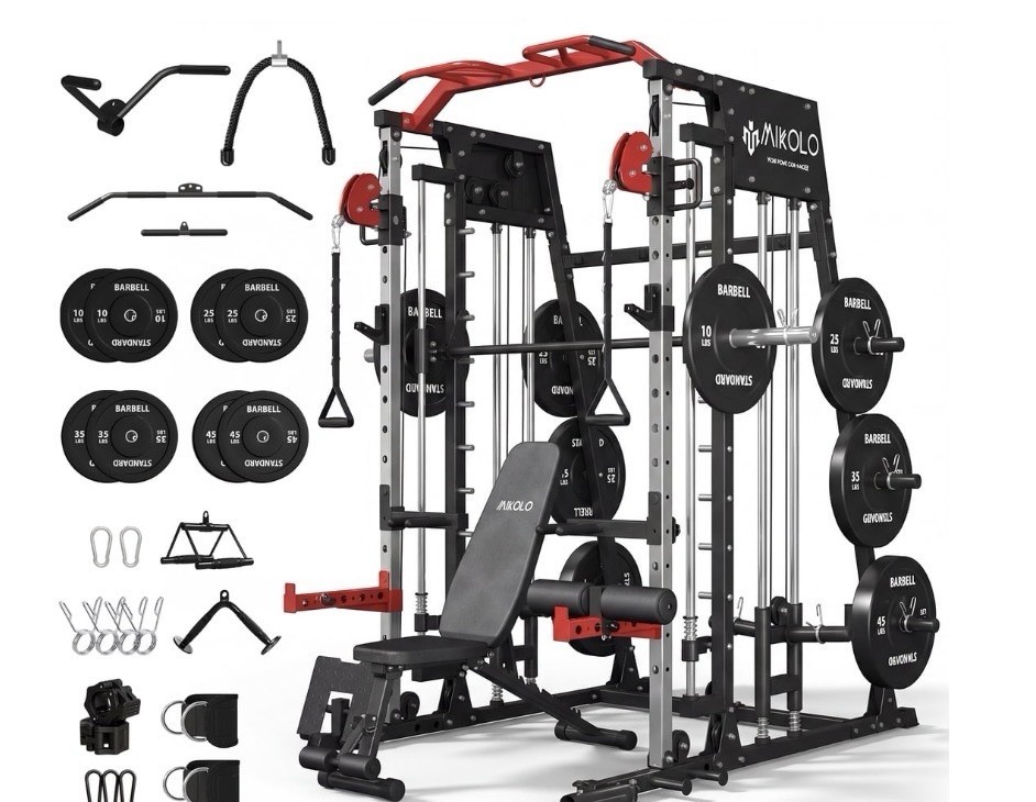 Mikolo Adjustable Steel Smith Machine Power Rack Cable Crossover Home Gym Set