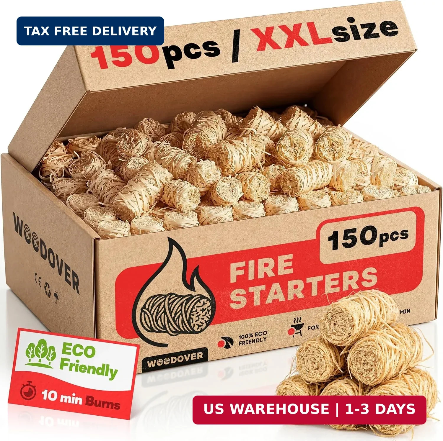 150 pcs Large Fire Starters for Fireplace, Natural Fire Starter for Cam