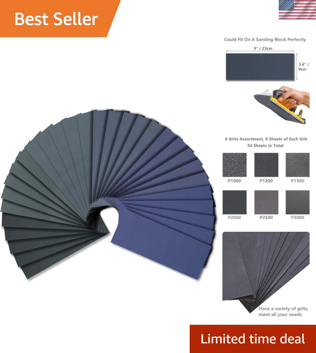Wet Dry Sandpaper, Assorted 3000/2500/2000/1500/1200/1000 Grit for Automotive...