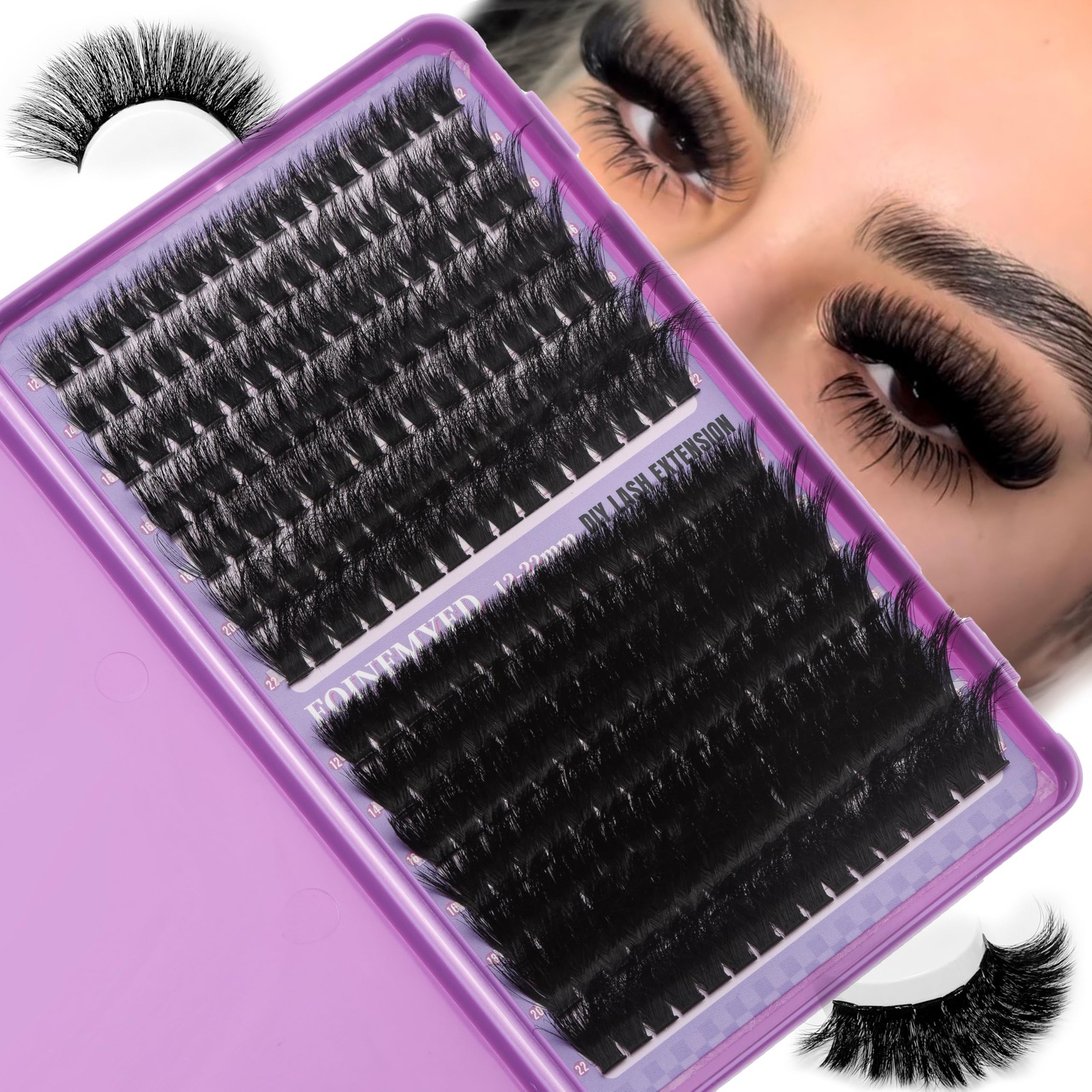 Lash Clusters 100D+200D Thick Volume Eyelash Clusters 12-22mm Long Cluster La...