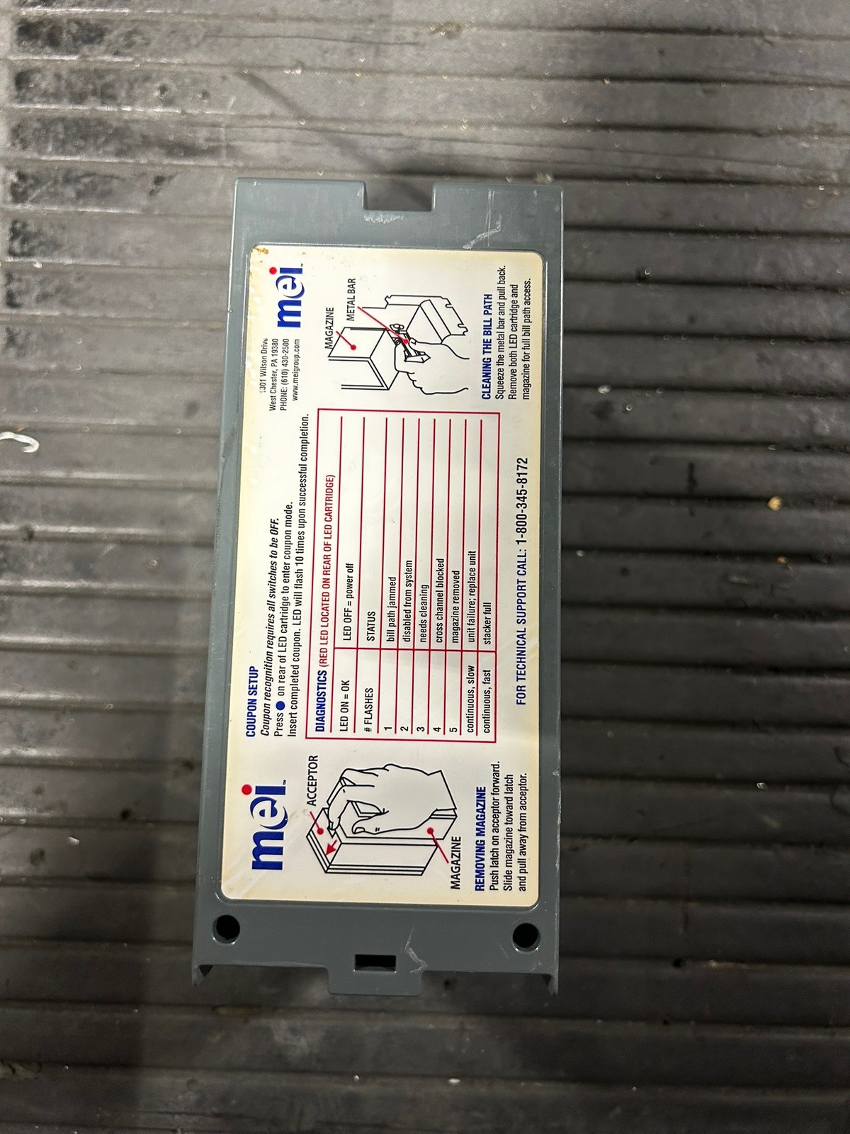 Mars MEI 700 stacker note box $ bill acceptor validator - gray & yellow color
