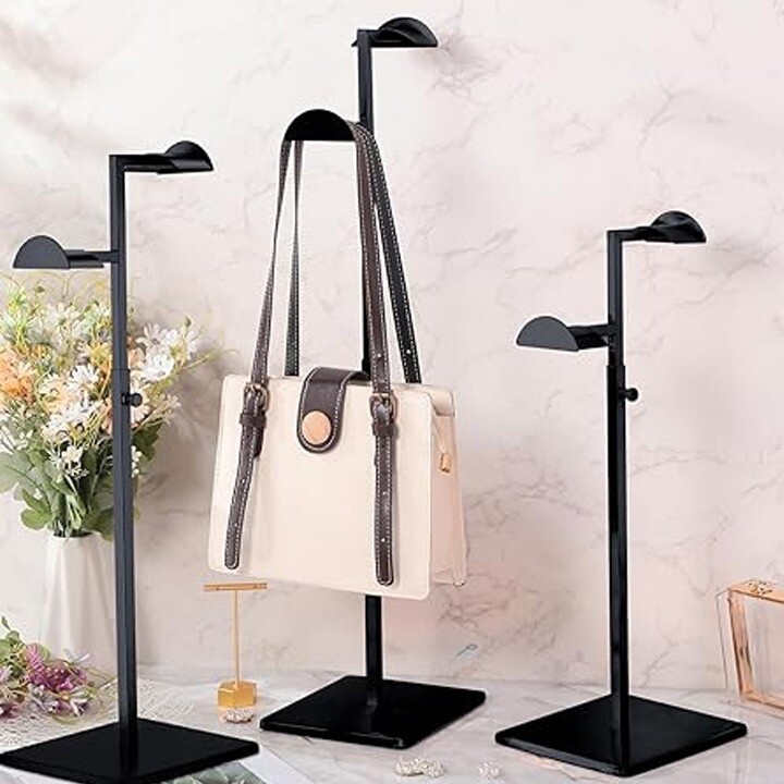 2 Sided Metal Purse Display Stand – Adjustable Height Handbag Rack - Black (NEW)