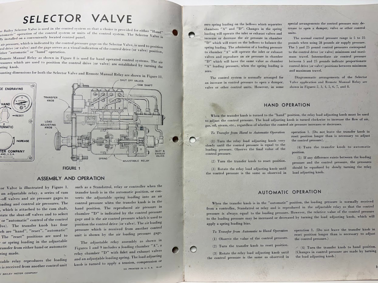 Vtg Bailey Meter Co Instruction Manual Selector Valves 1947 Operation Adjustment