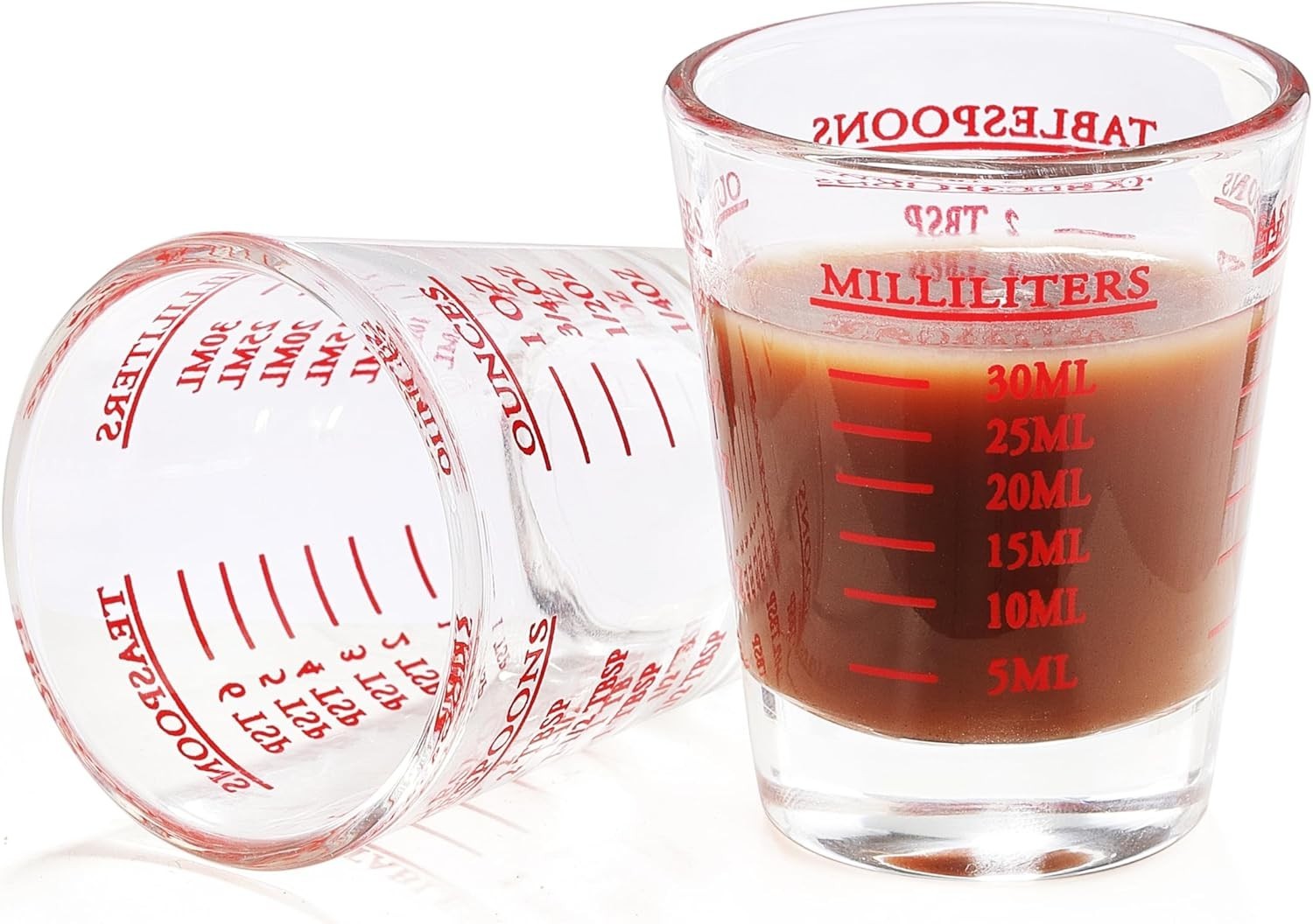 2PC Shot Glass Measuring Cups with 4 Units – 1oz, 30ml, TSP, TBS