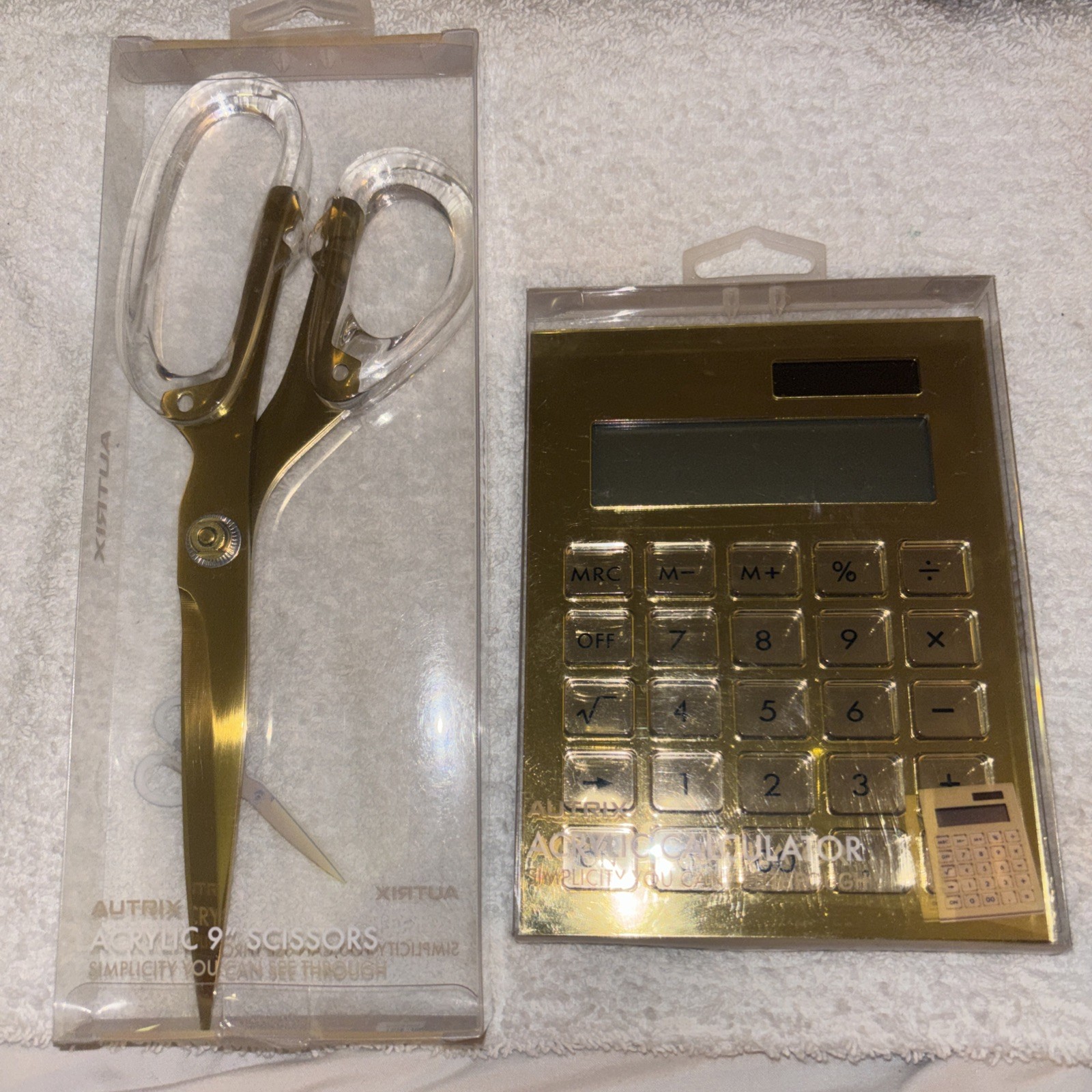 AUTRIX Acrylic & Stainless Steel 9" Scissors & CALCULATOR BUNDLE NEW