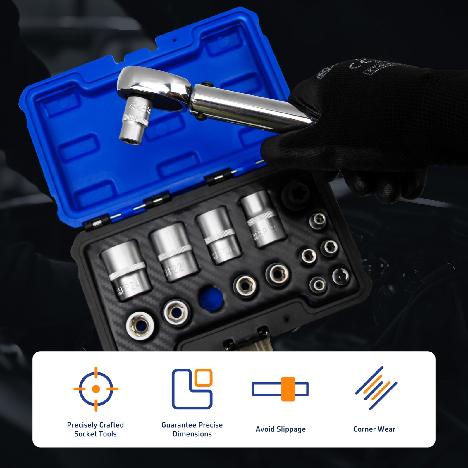 15pc External Torx Plus Socket Set with Tesla, 6 Point EP Sockets EP4, EP5, E...
