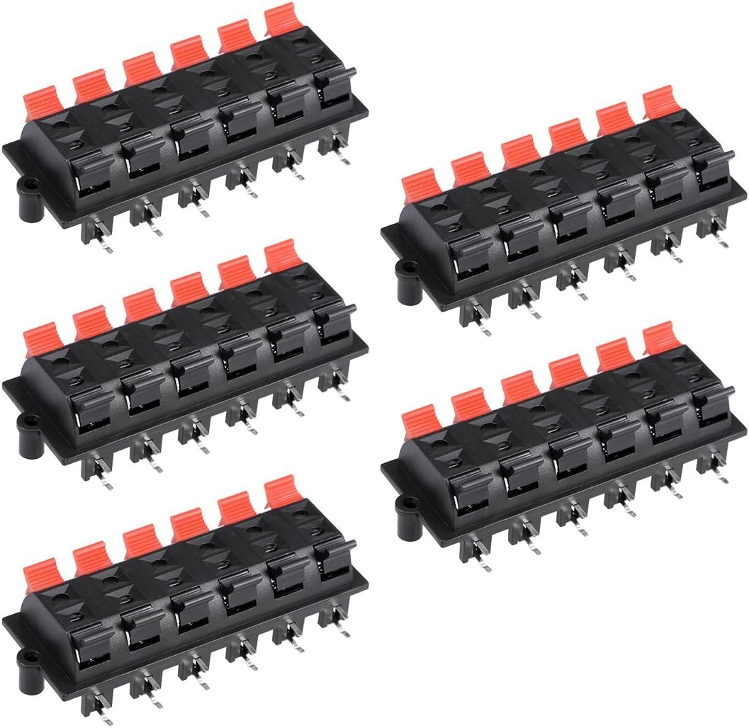 uxcell 5pcs 12 Way Jack Socket Spring Push Release WP12-03(5Pcs), Red, Black