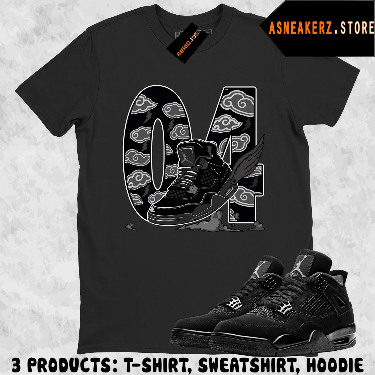 Shirt To Match AJ 4 Black Cat 2025 Sneaker Matching Fly To The Clouds 4s T-Shirt