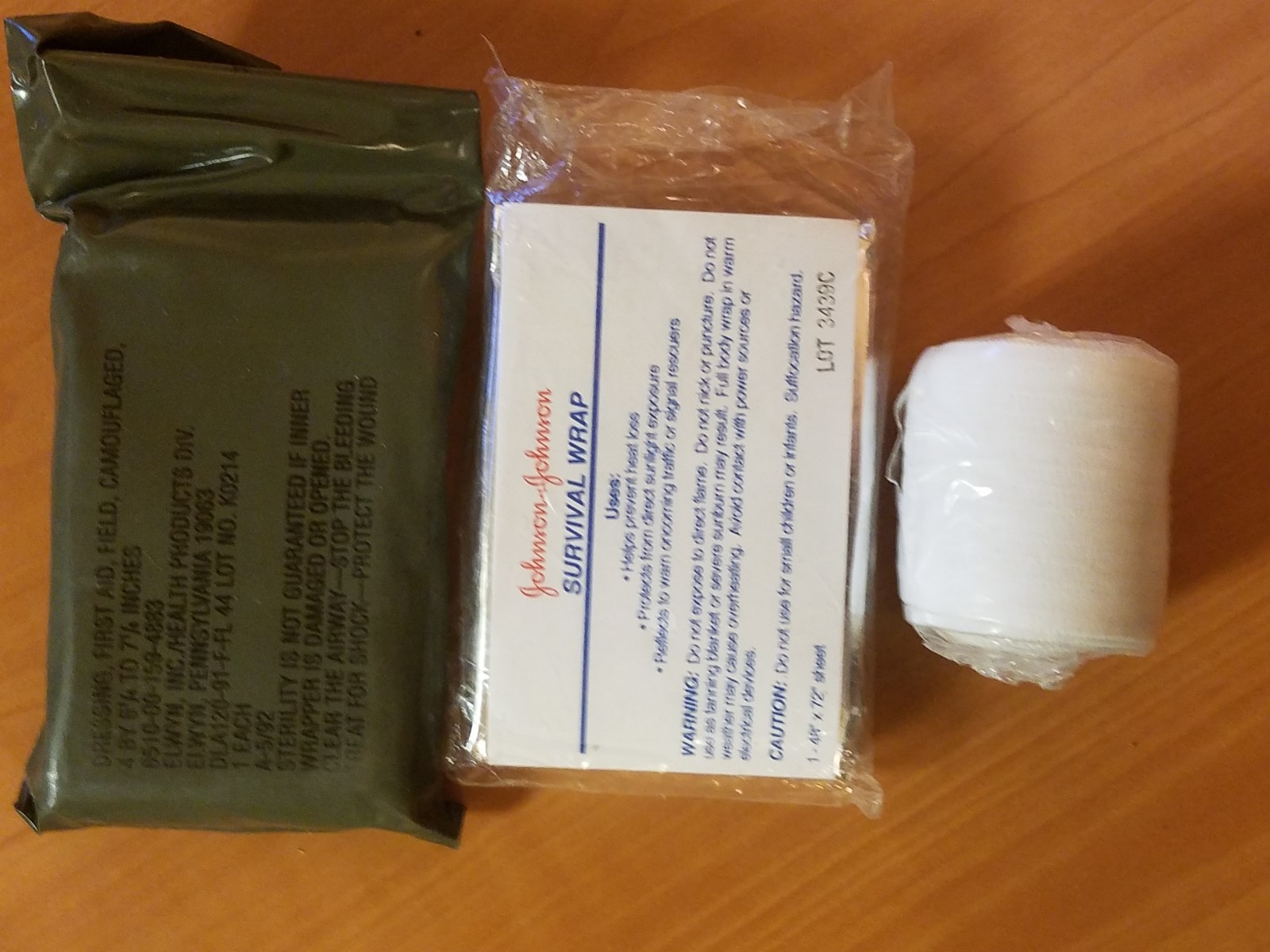 (Lot of 3) First Aid Field Camouflaged Dressing, Survival Wrap, Elastic bandage