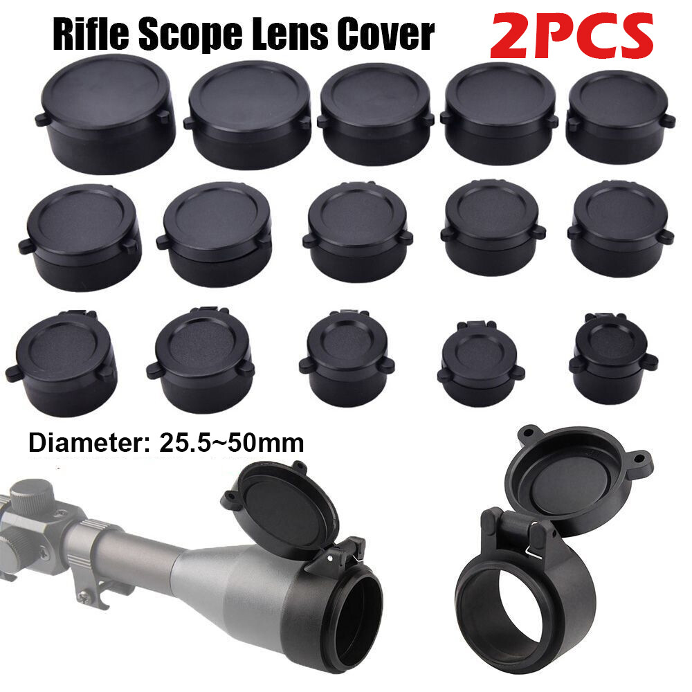 2x Flip Up Scope Covers Rifle Scope Protect Objective Cap Lens Cover for Caliber