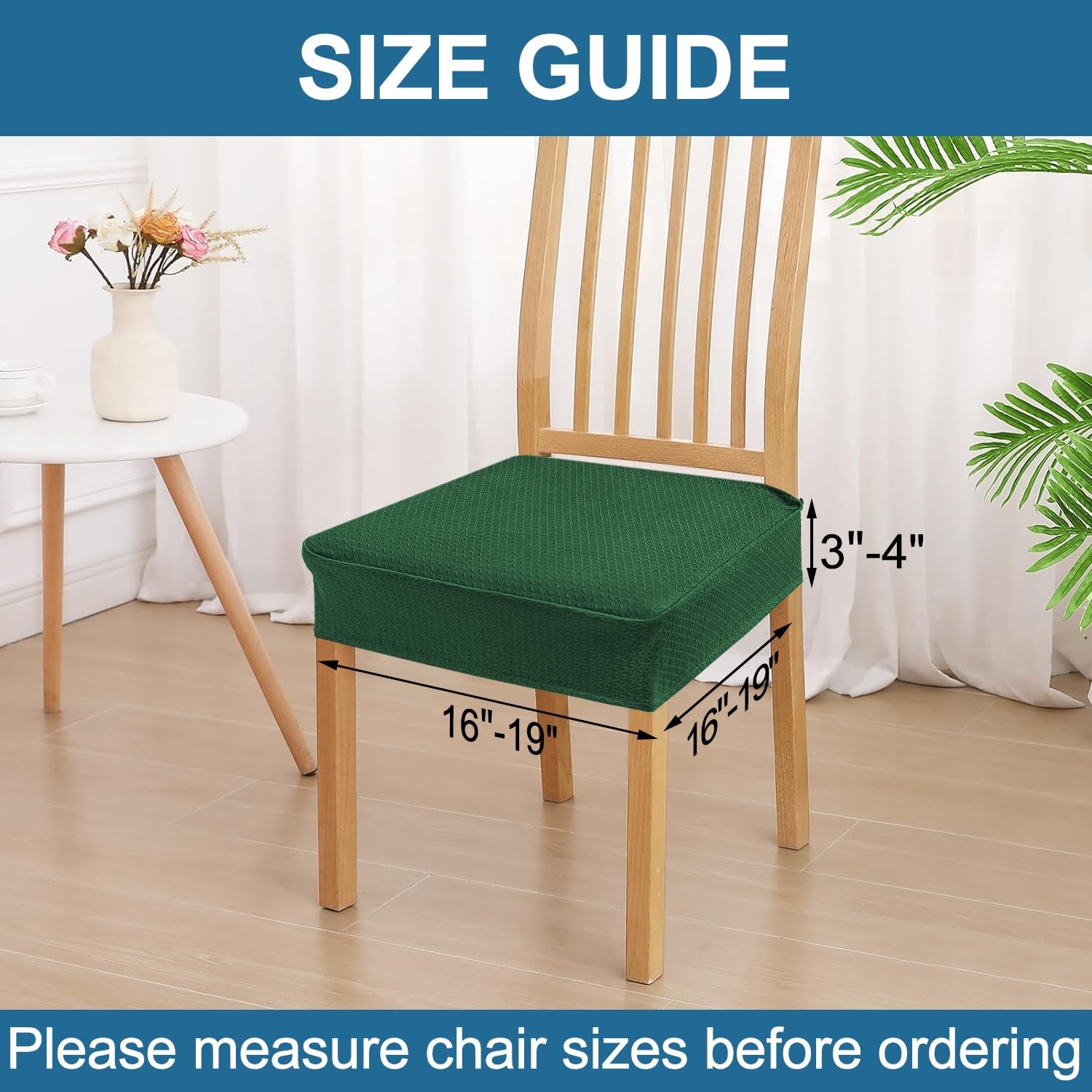 Smiry Waterproof Seat Covers for Dining Room Chairs Set of 4, Emerald Green