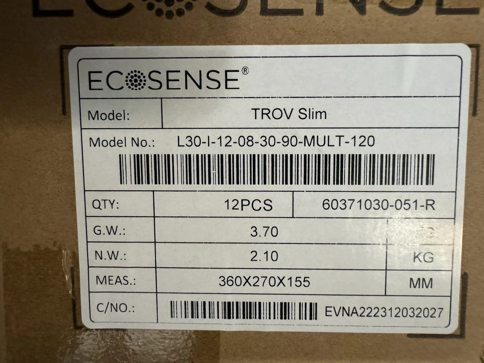 NEW ECOSENSE L30-I-12-08-30-90-MULT-120 TROV SLIM  - 1 Case