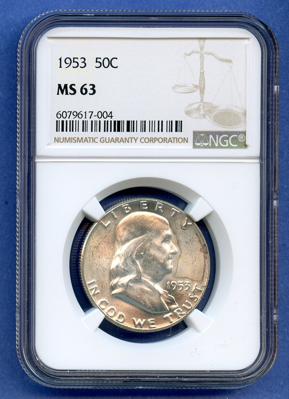 1953 P NGC MS63 Franklin Half Dollar 50c Silver US Mint 1953-P MS-63 Blast White
