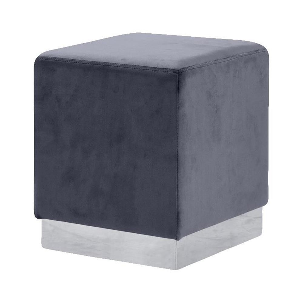 Meridian Furniture Jax Contemporary Velvet Ottoman/Stool in Gray