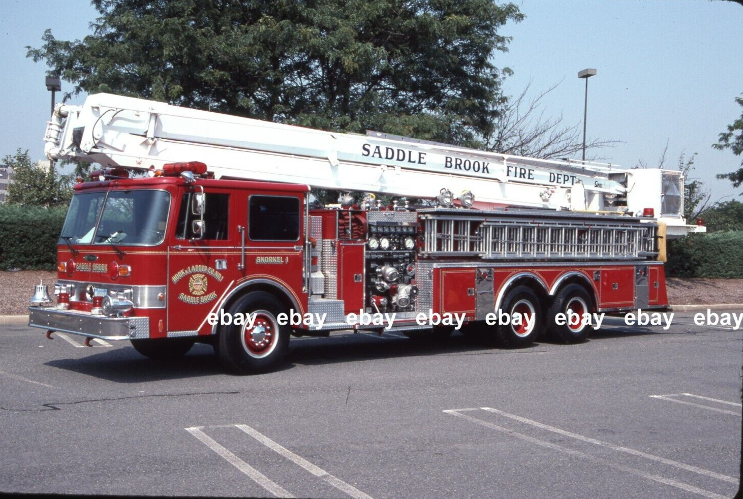 Saddle Brook NJ 1985 Pierce Arrow 75' Snorkel Fire Apparatus Slide