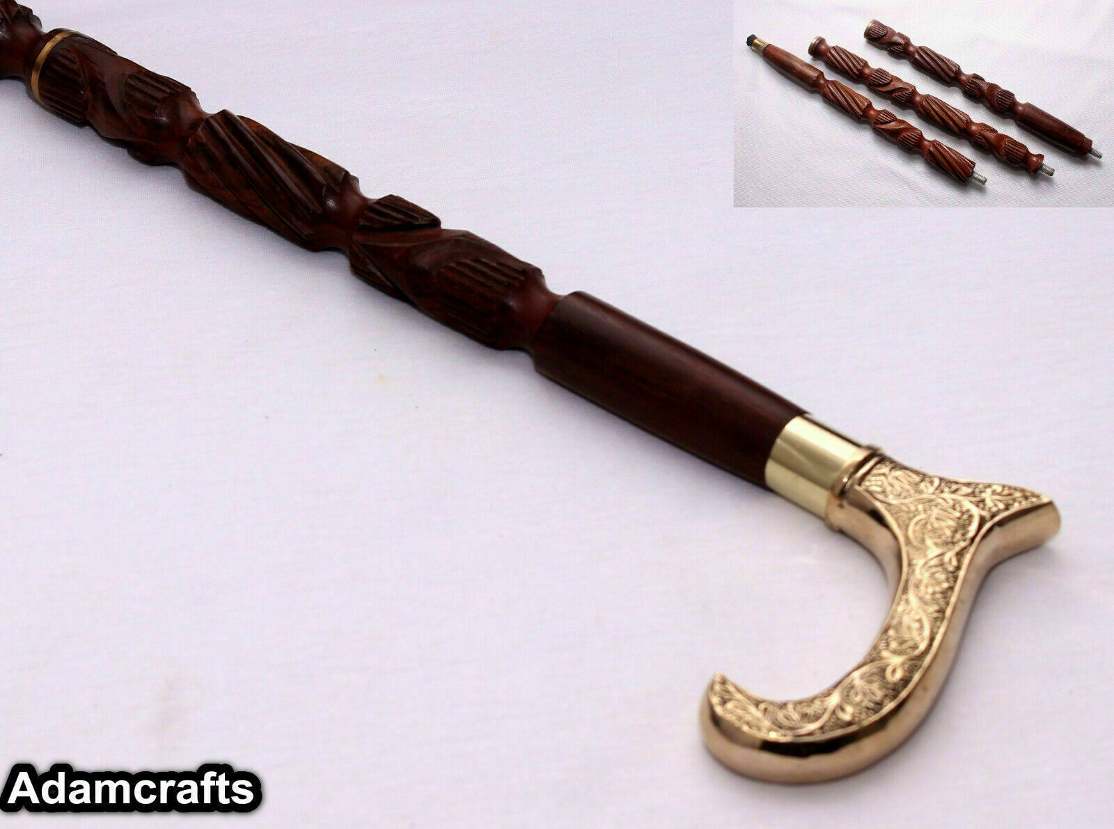 Vintage Walking Stick Brass Handle Victorian Style Wooden Cane Walking Stick
