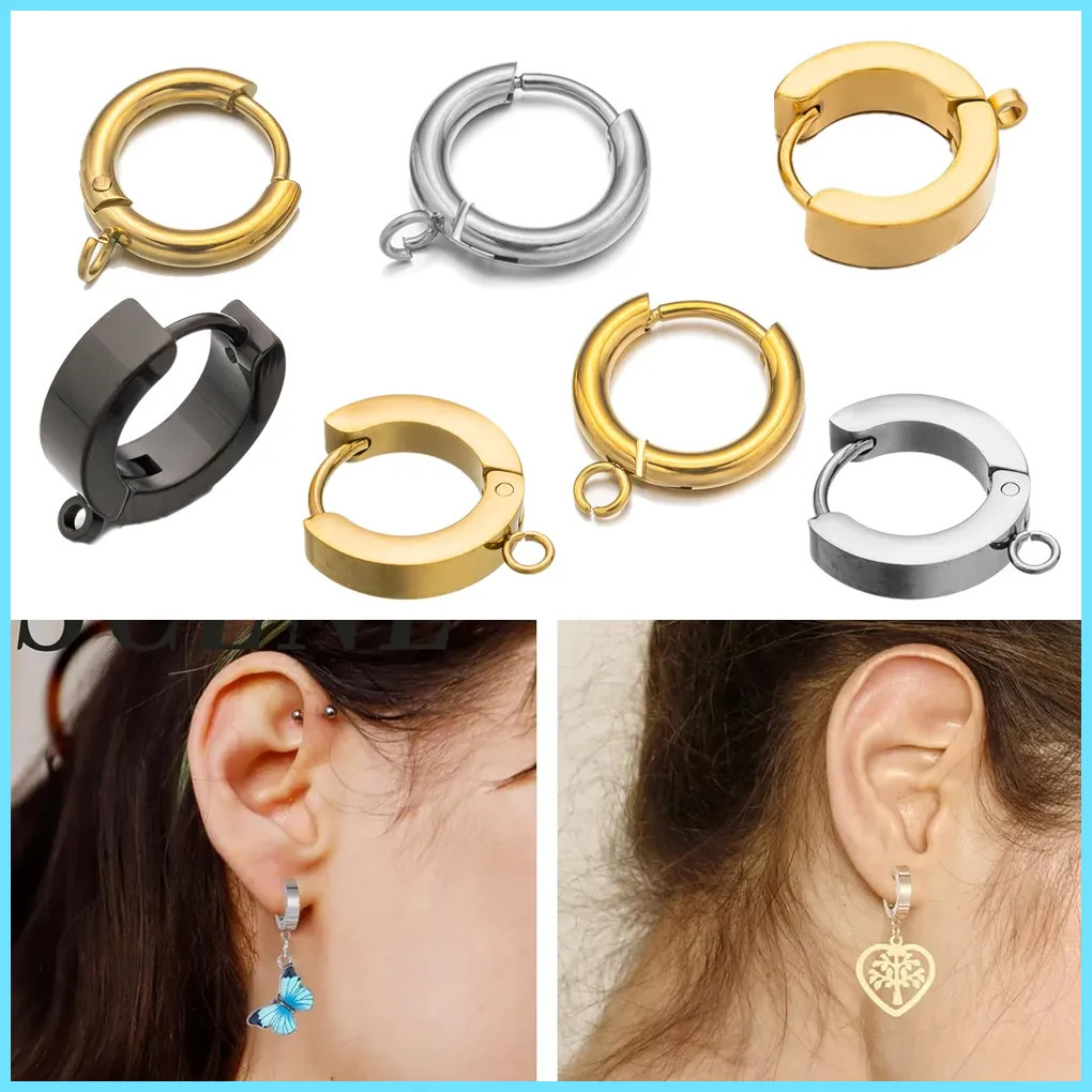 10pcs Stainless Steel Earring Hooks with Loop Gold Hug Round Ear Post  Jump Ring
