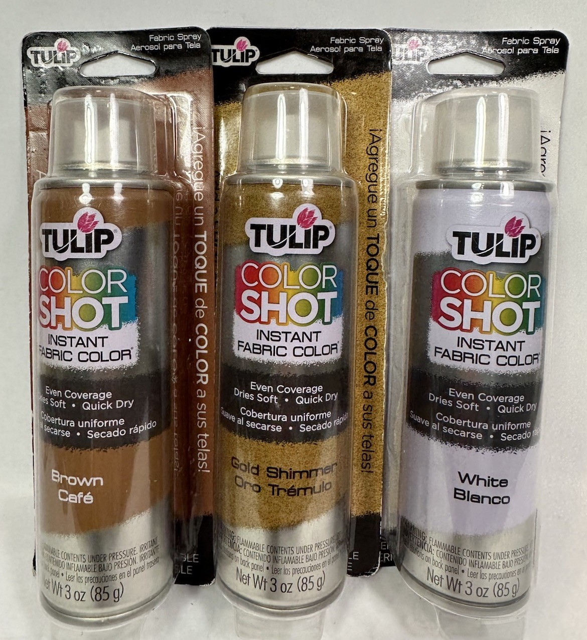 Tulip ColorShot Instant Fabric Color 3oz. -White Brown Gold - Lot Of 3