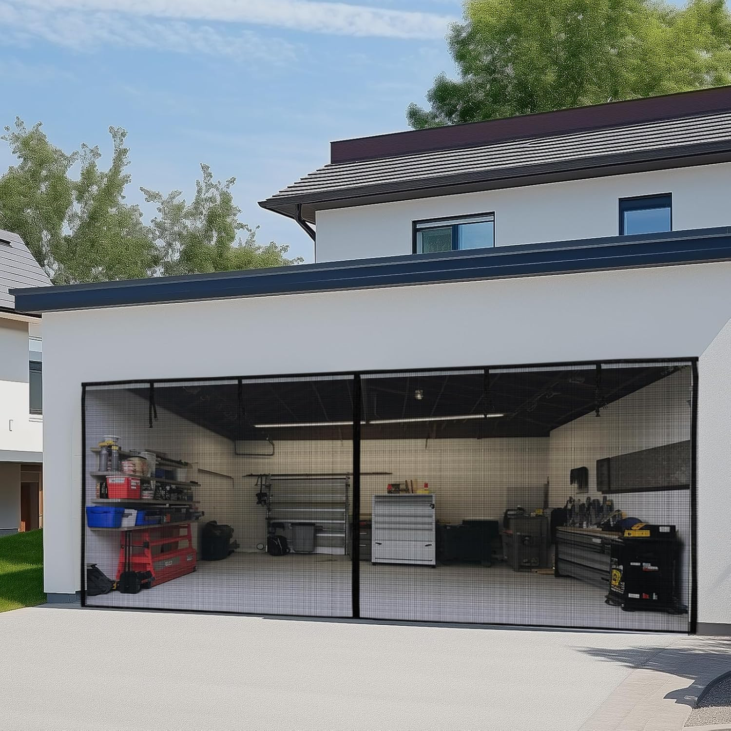 Garage Door Screen 16X7 Ft: Heavy Duty Garage Screen Doors for 2 Car Garage Pull