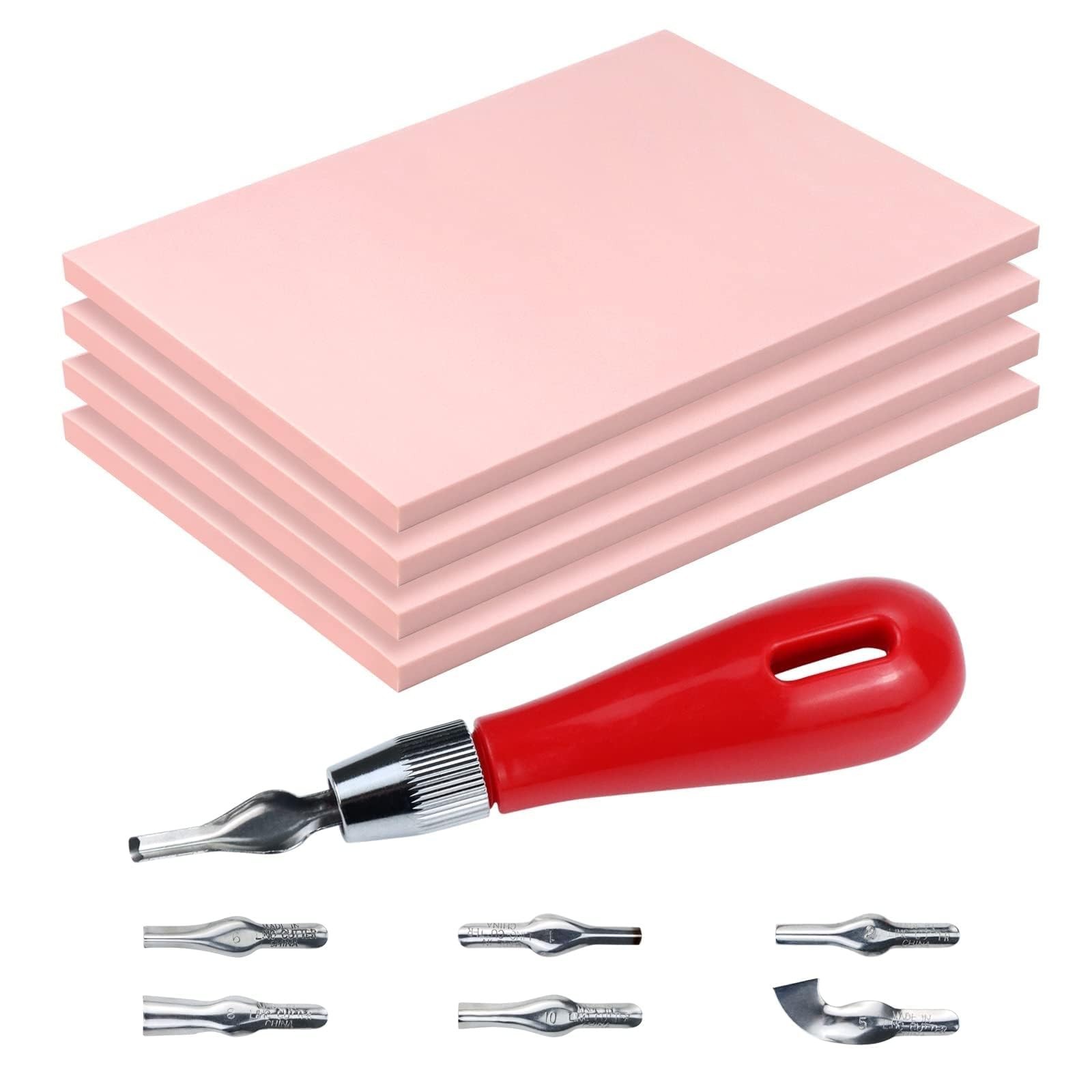 4 Pack Rubber Carving Blocks 4x6 Inch with Lino Cutter Tool Set, Soft Rubber ...