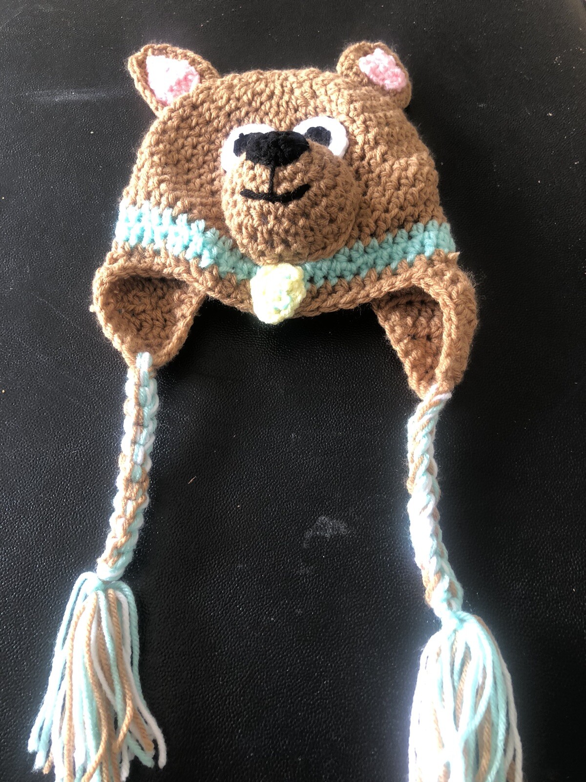 Dog Handmade Knit Ear Flaps Eyes Youth Size Braided Tassels TV Dog