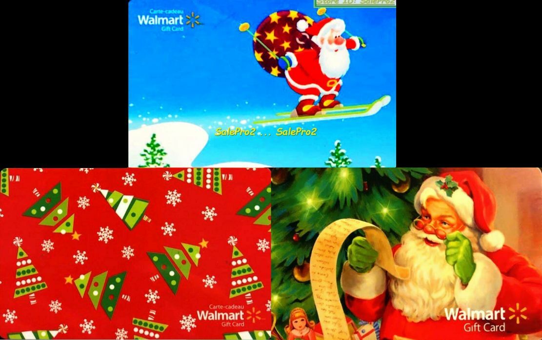 3x WALMART CANADA USA SANTA LIST SKIING CHRISTMAS TREE COLLECTIBLE GIFT CARD LOT