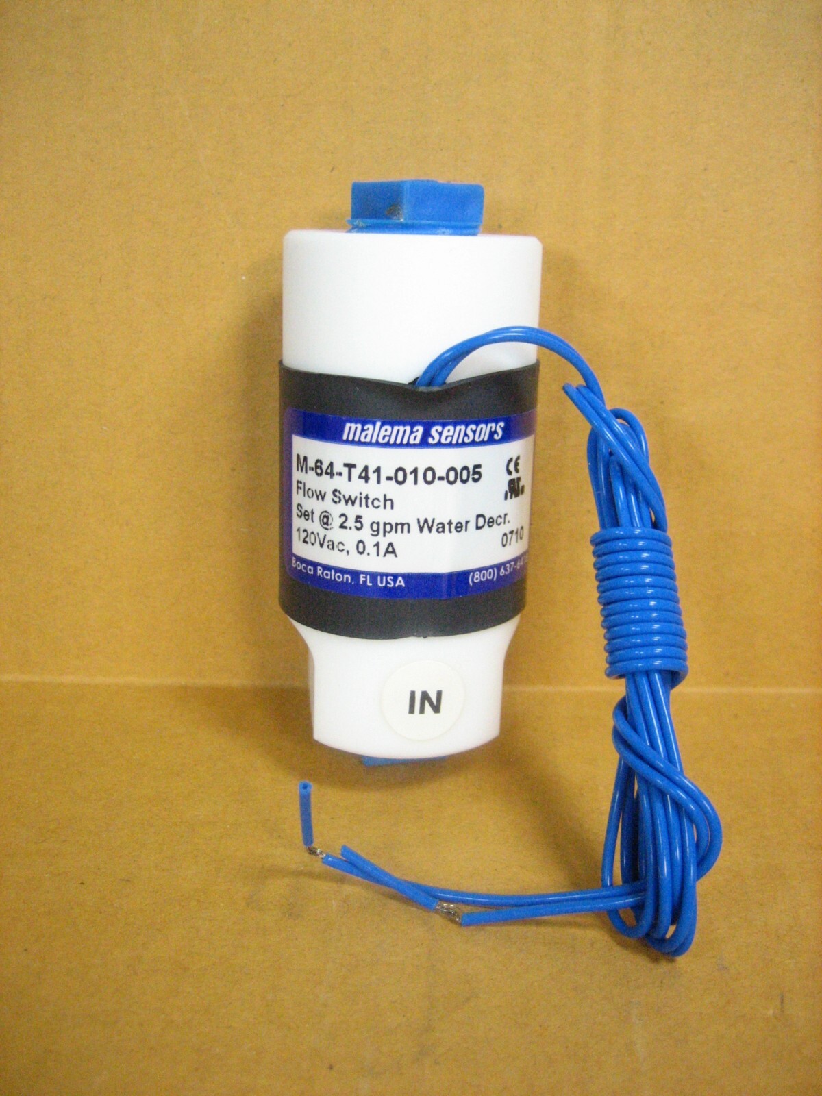 MALEMA SENSORS Flow Switch Set @ 2.5 gpm,  M-64-T41-010-005, 120Vac 0.1A