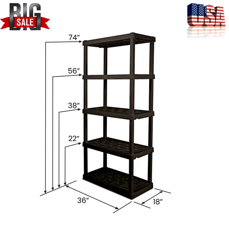 Heavy Duty 5 Tier Plastic Storage Shelf Home Garage Shelving Unit Shelves Rack