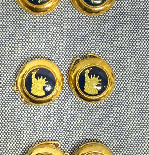 Vtg Italy Statue of Liberty Button Covers Set Navy Gold Patriotic Clips Pat Pend