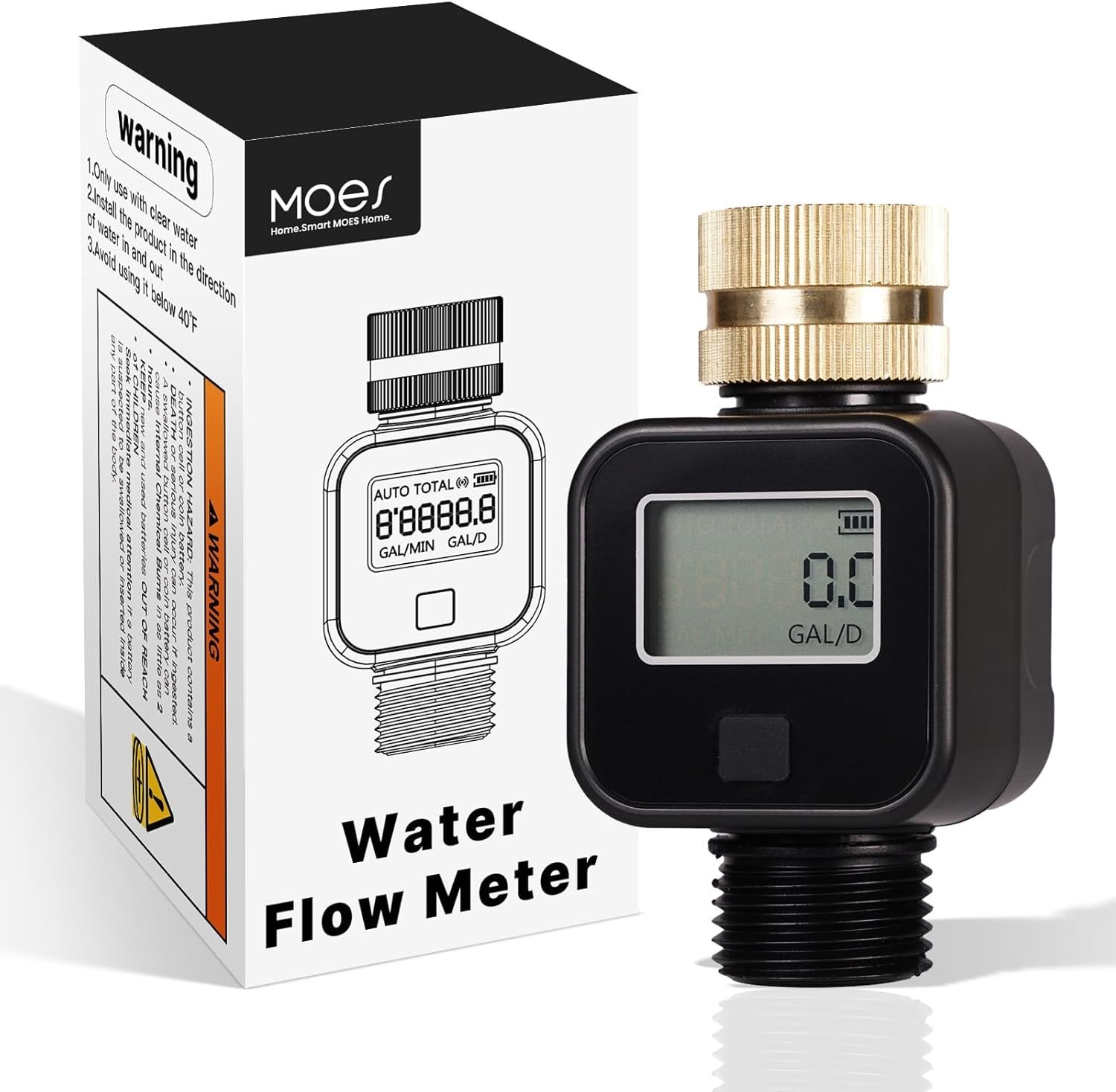 Water Flow Meter Brass Inlet Garden Hose LCD Gallon Liter Consumption Meter