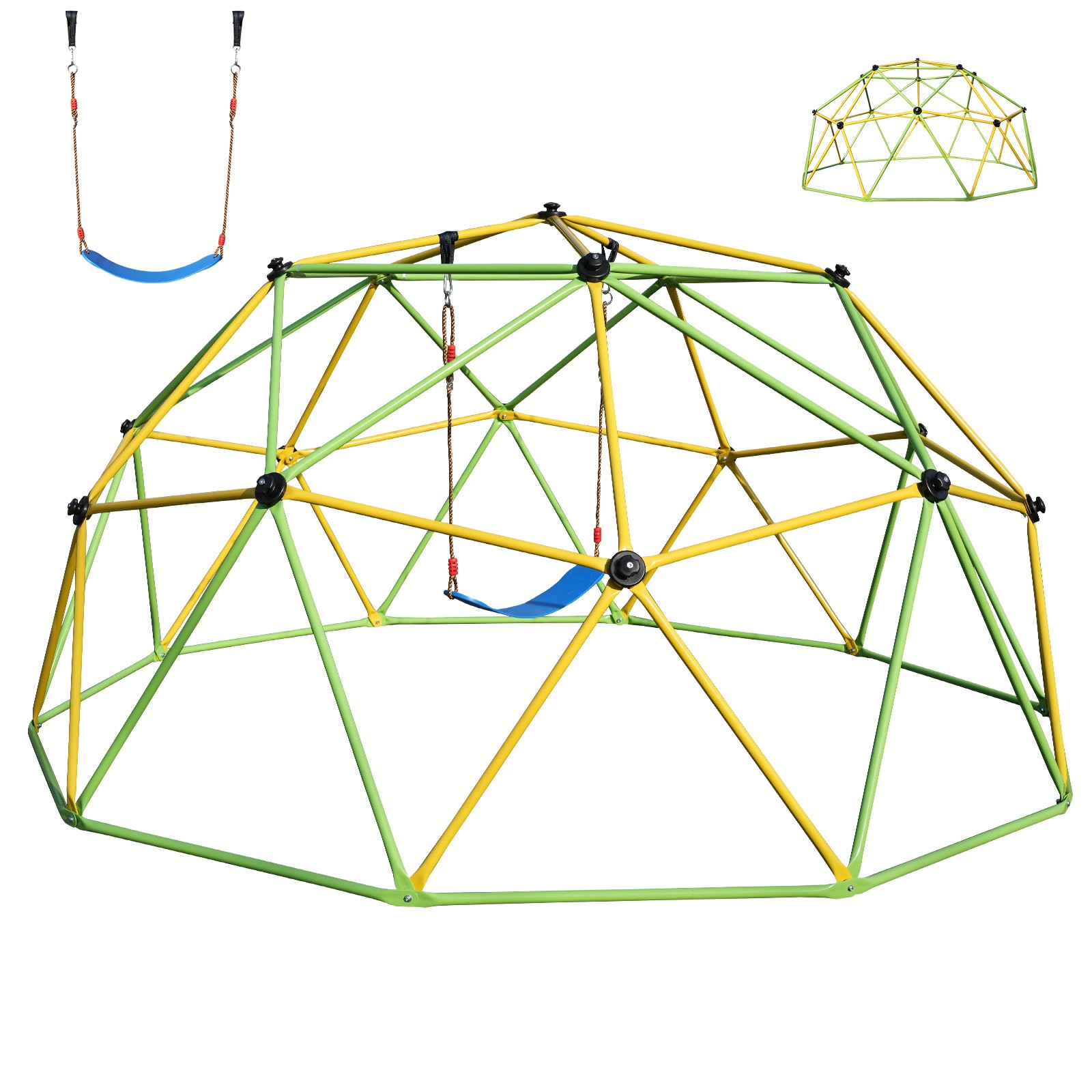 10 FT Climbing Dome for Kids Jungle Gym Park Dome Climber With Swing Playground