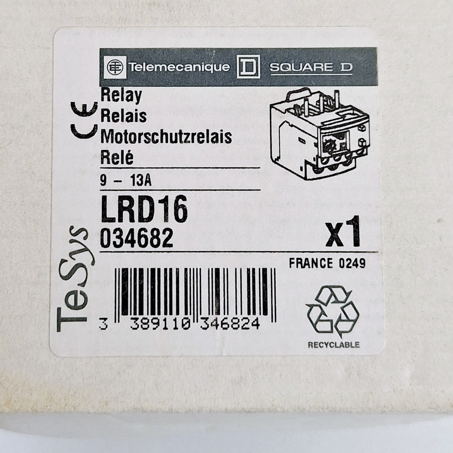 Telemecanique Square D LRD16 / 034682 Thermal Overload Relay 9-13A(Lot of 2 pcs)