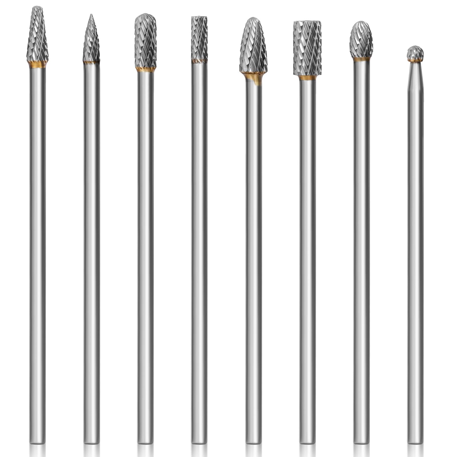 8Pcs Long Carbide Burr Set 1/4" Shank Die Grinder Bits L 6" for Wood