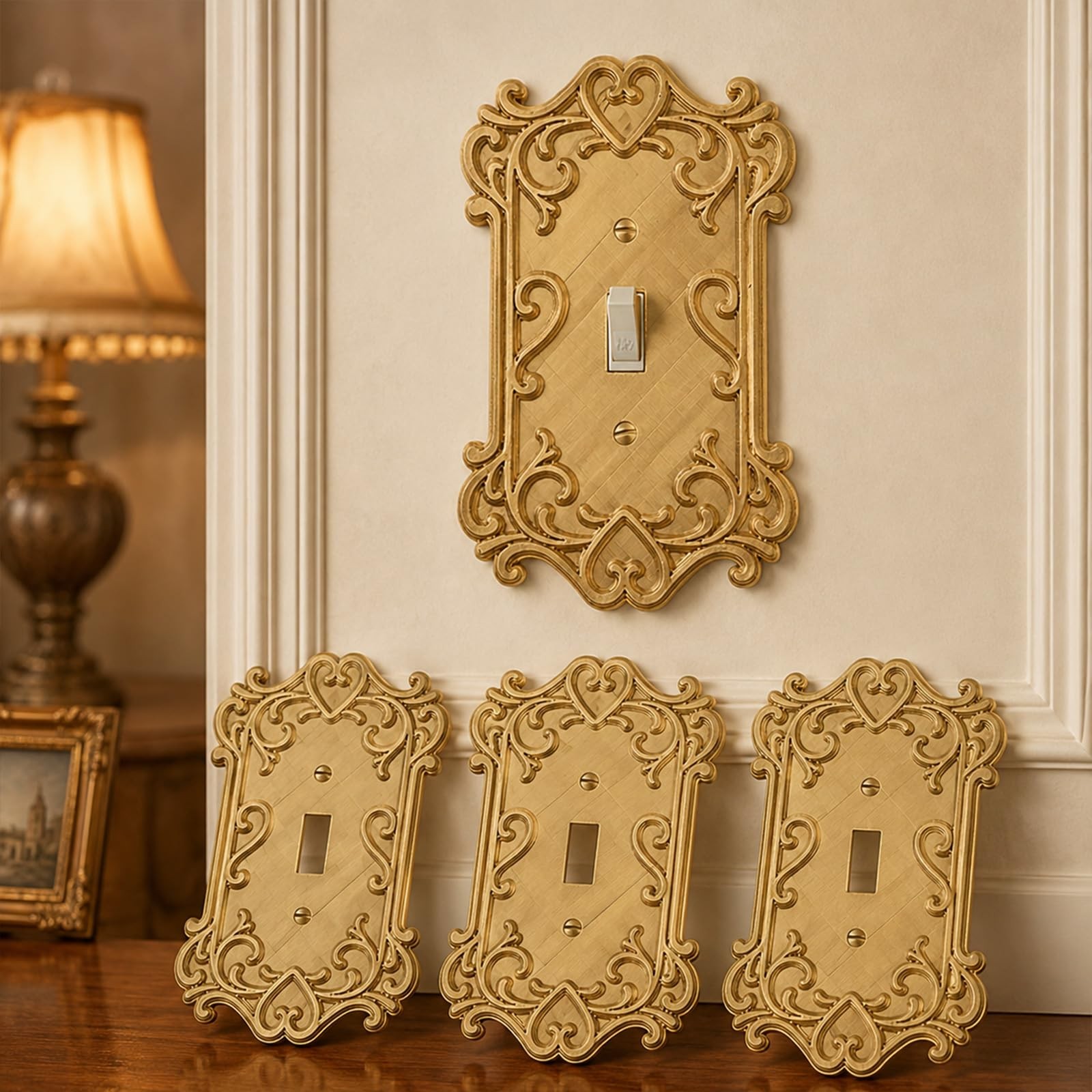 4 Pack Vintage Decorative Light Switch Cover Plate Single Toggle Antique Gold...