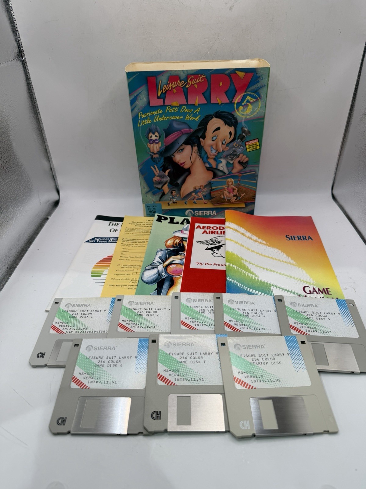 Sierra Leisure Suit Larry 5 MS-DOS Big Box PC Game w/ 3.5" Disks Manual CIB Box