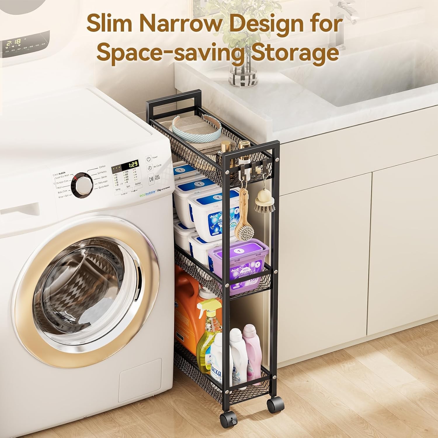 Slim 3-Tier Metal Rolling Cart, Black - Kitchen/Bath/Laundry Storage