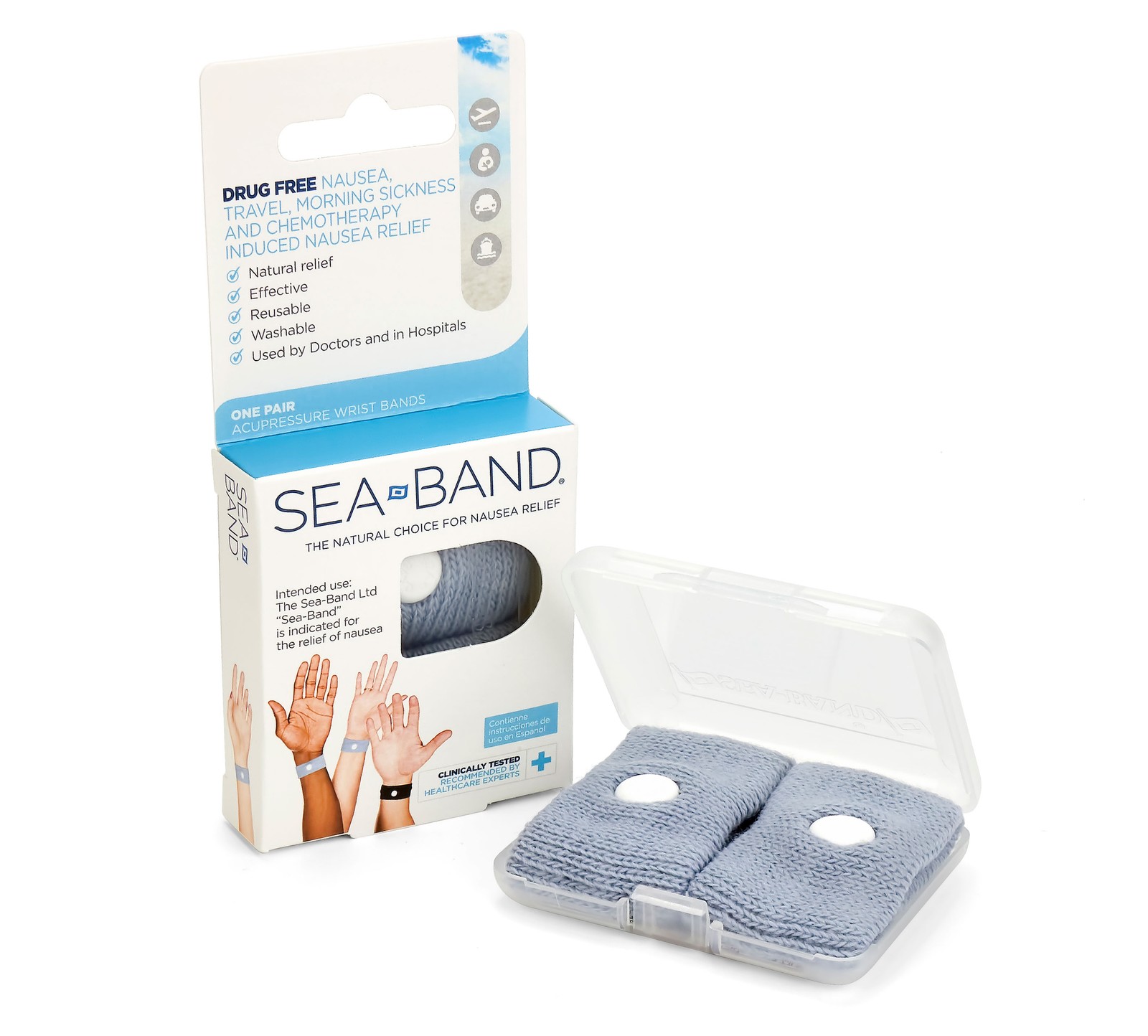 Sea-Band Adult Wristband for Morning and Travel Sickness - 2 Bands Grey