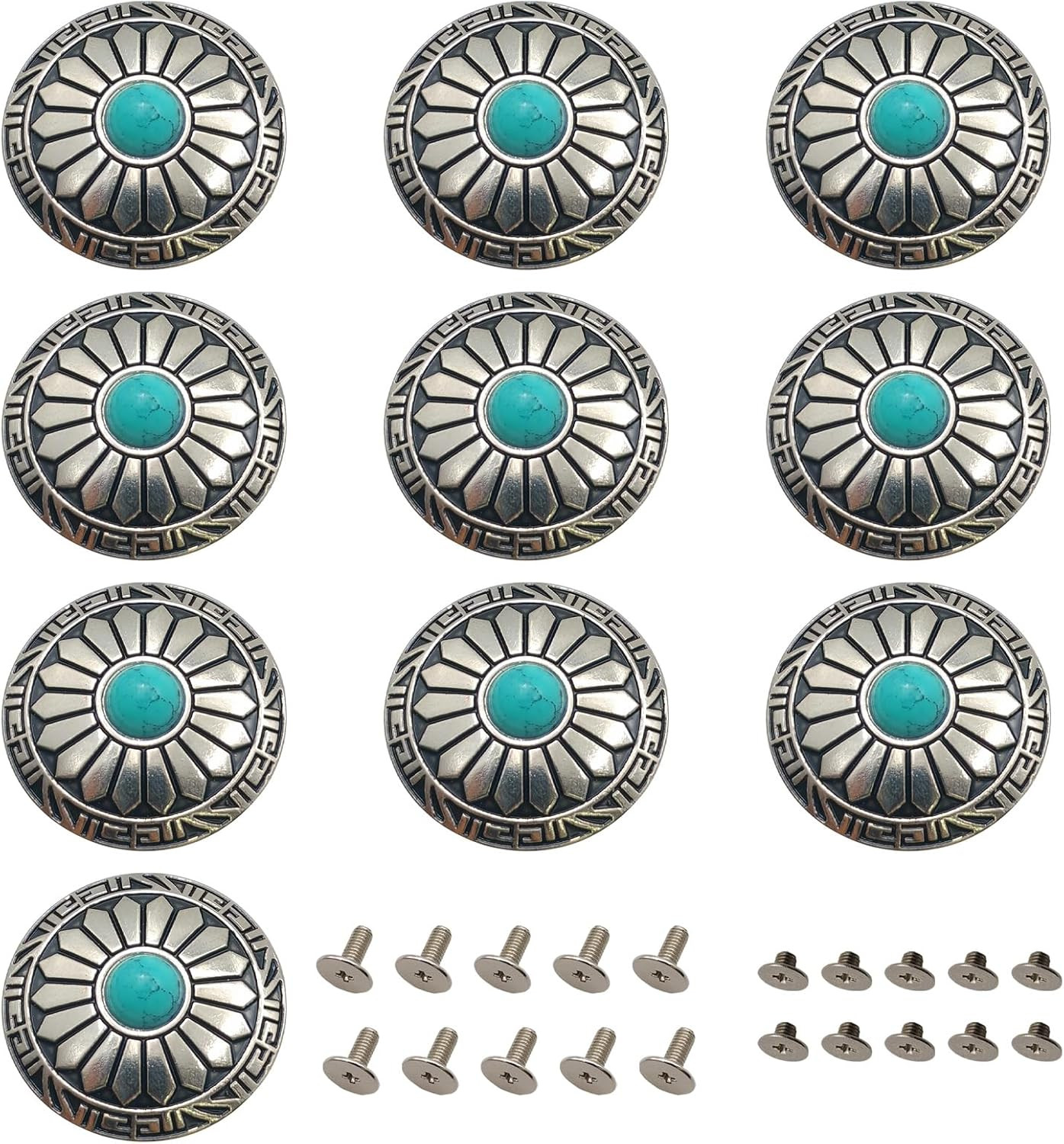 10 Pcs Green Turquoise Buttons, Sunflower Decorative Buckles, Round Metal Screw