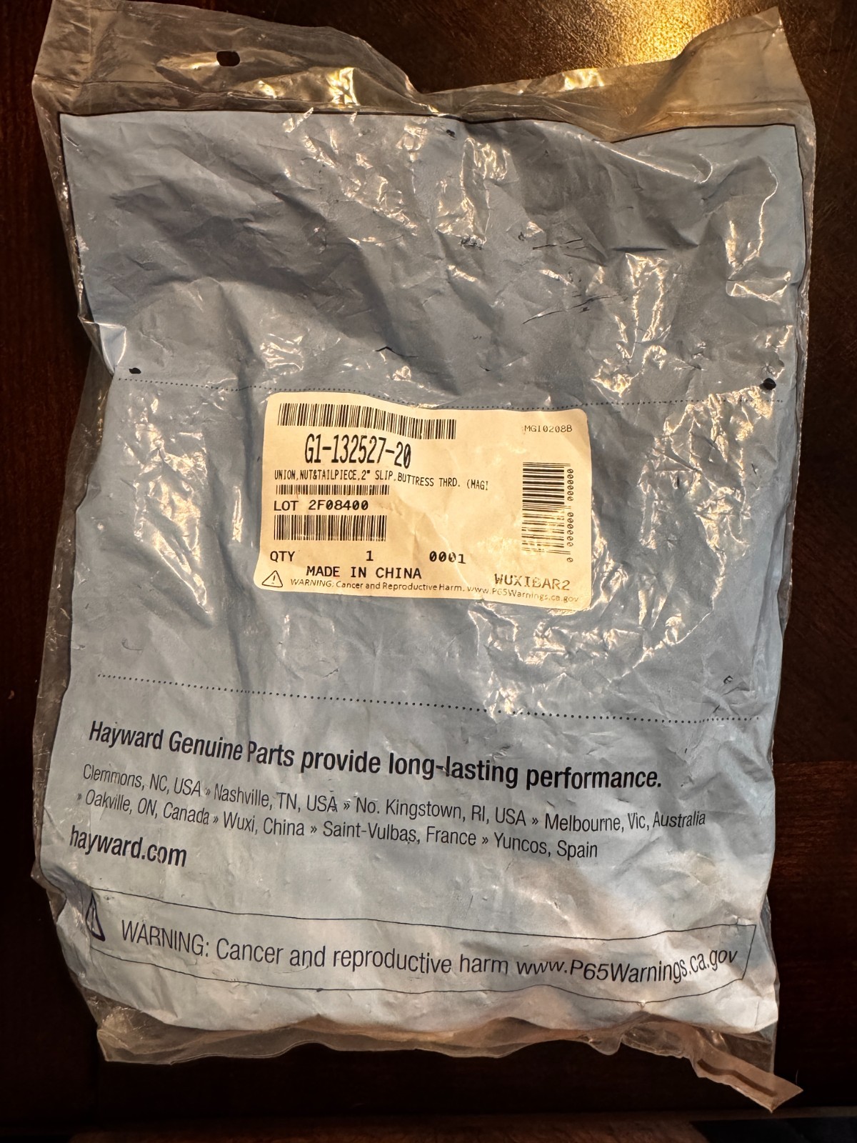Genuine Hayward 2" Union Nut &Tailpiece Buttress G1-132527-20 NOS PVC