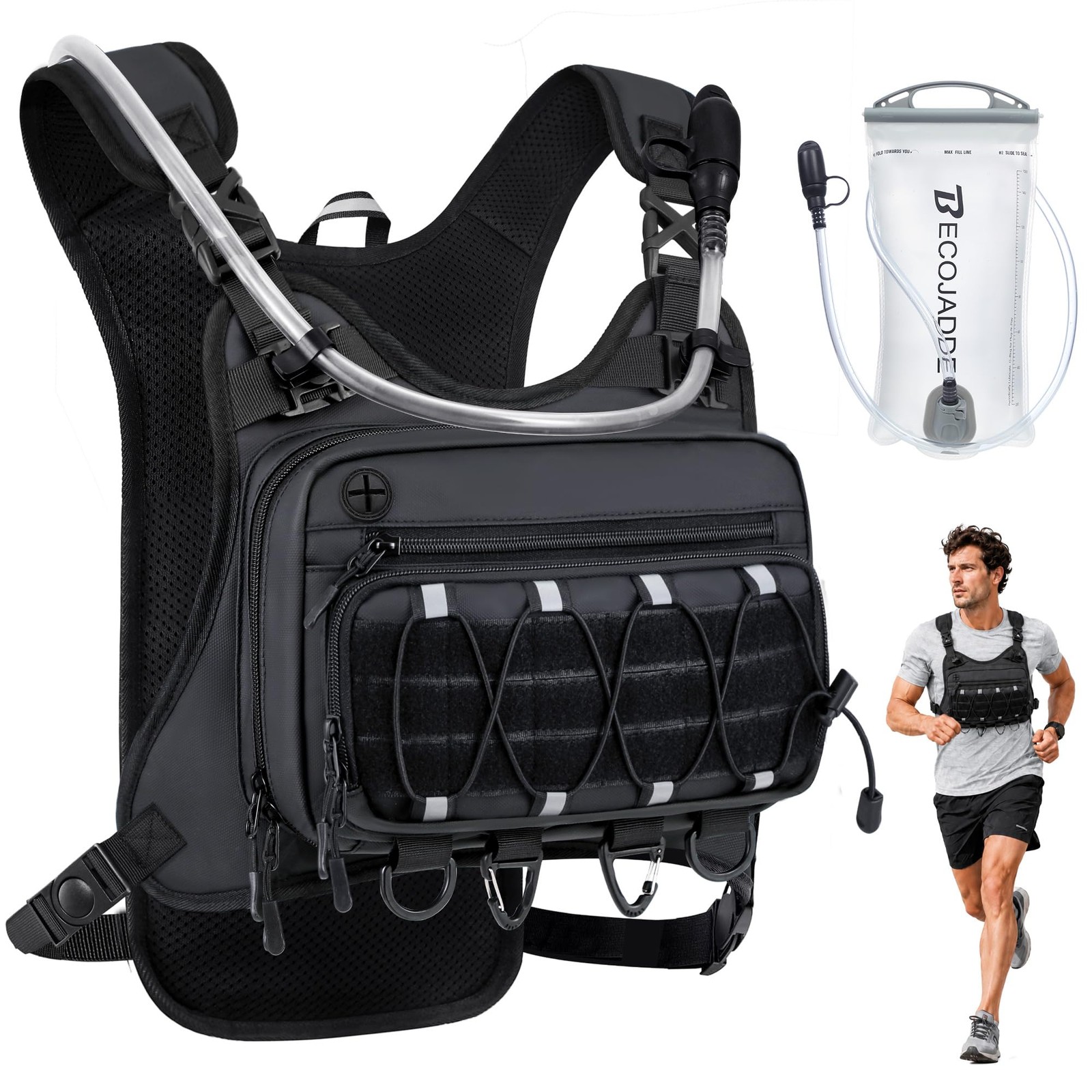 Running Vest for Men with 2L Water Bladder Tactical Hydration Backpack Adjust...