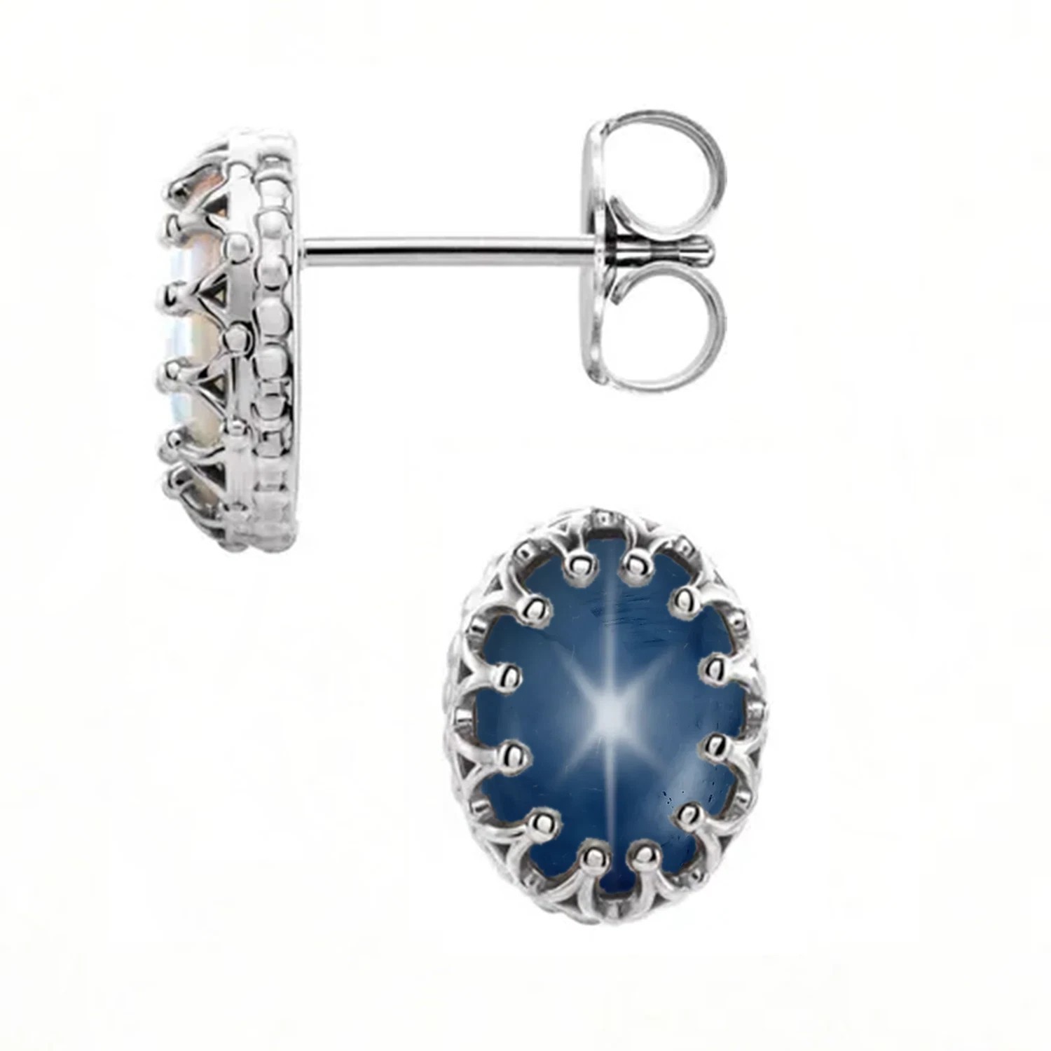 Sterling Silver Earring Settings for Oval Cabochon Crown Design Mounting 1 Pair