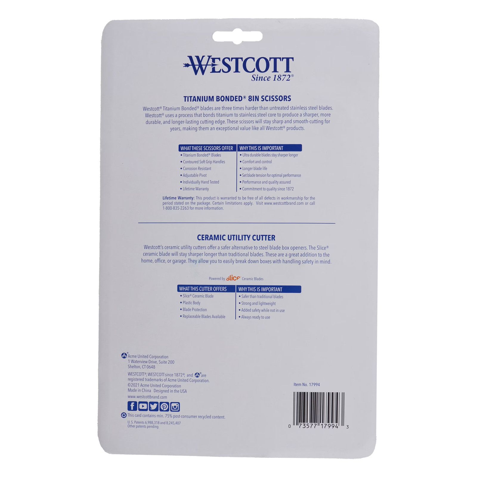 Westcott 8" Titanium Bonded Ceramic Cutter Scissors 4-Pack for All-Purpose Use