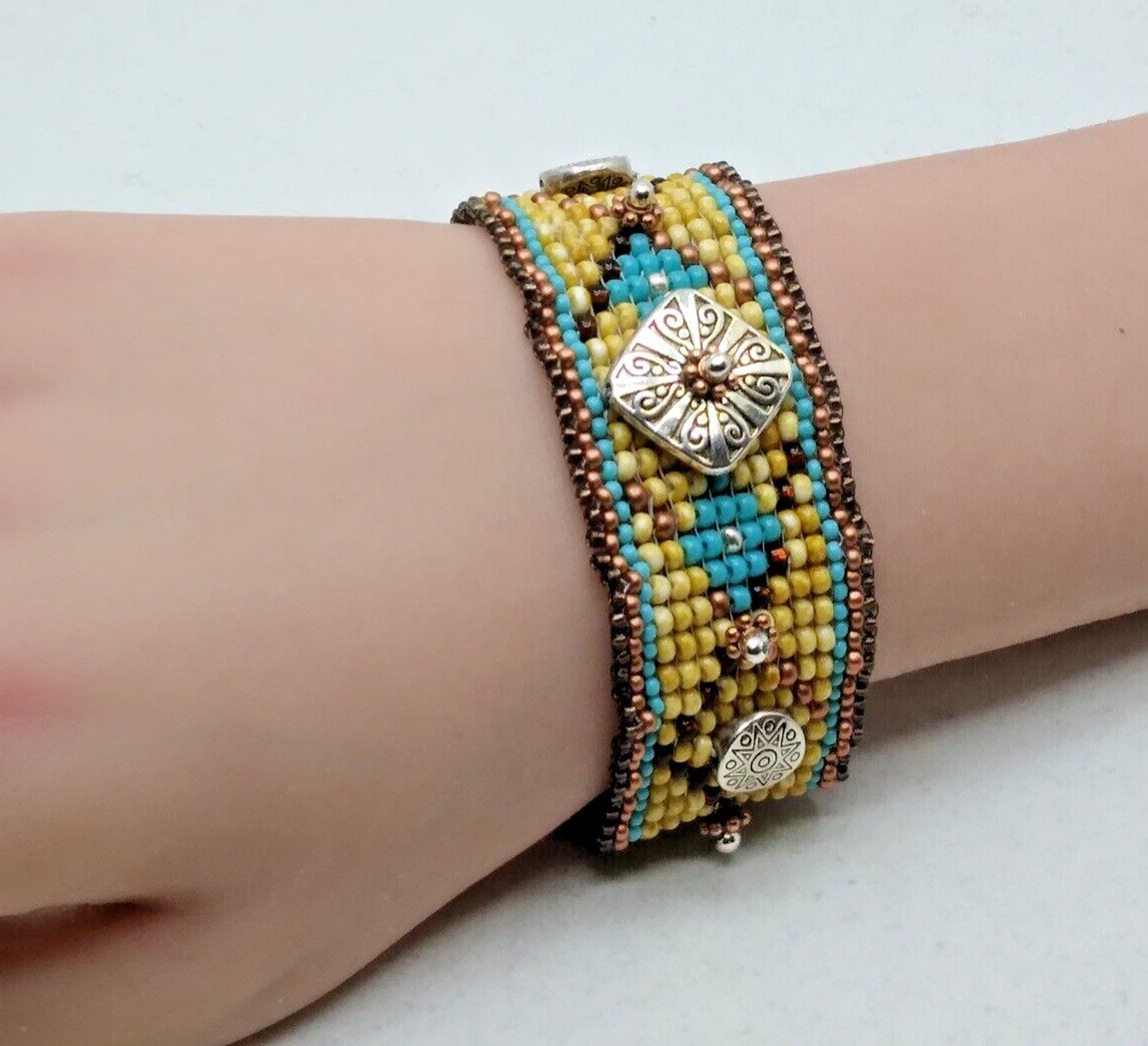 Beaded Bracelet!-"Southwestern"-Crystal, Silver & Copper-PERLEJEUX (R)-NEW!